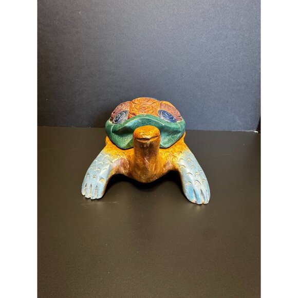 Hand-Carved & Painted Wooden Turtle Trinket Box Sea Ocean Beach Decor - Picture 5 of 16